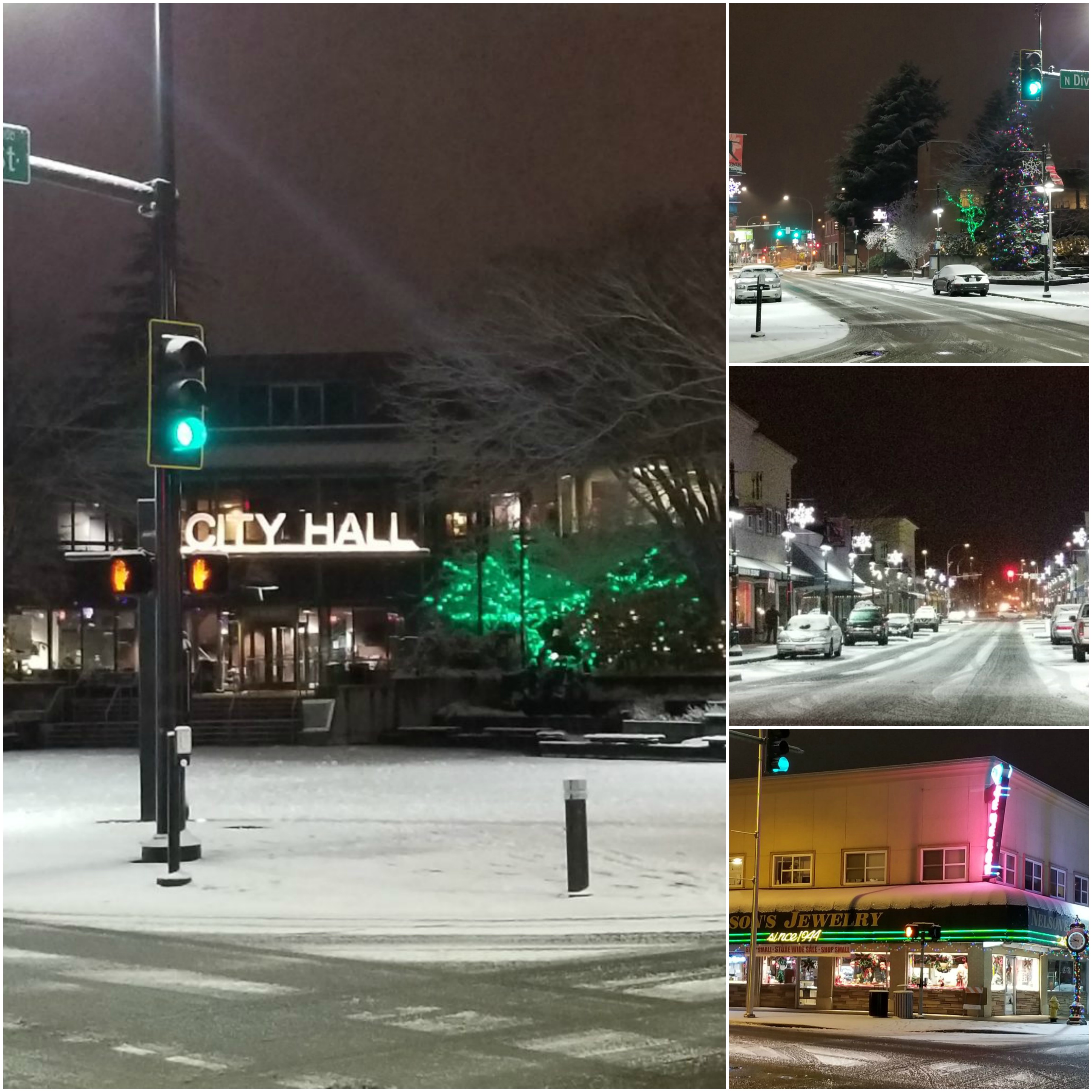 downtown auburn at night, snow auburn, city hall, auburn city hall