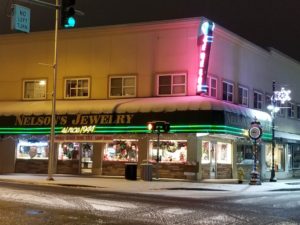 Nelsons jewelry, auburn snow, downtown auburn, main street