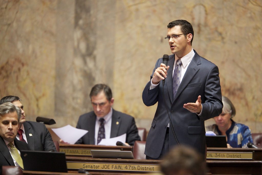 Joe Fain, Fain, Senate Floor, Olympia, 47th District, Republican, Senator Fain, Olympia, State Capital