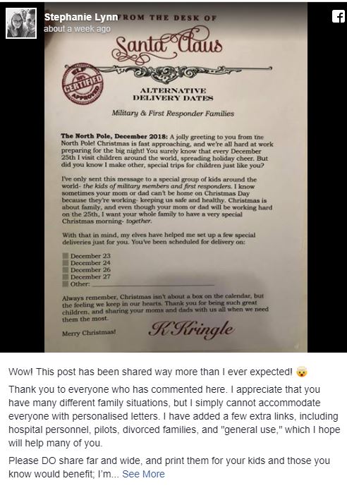 santa's alternative delivery dates, santa memo, santa clause letter