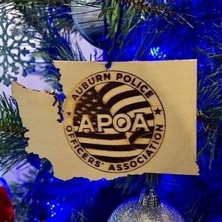Auburn Police Officers Association, APOA, Auburn Police Department, APD, Auburn WA Police, City of Auburn, Hand Carved, Wooden Ornament, Handmade Ornament