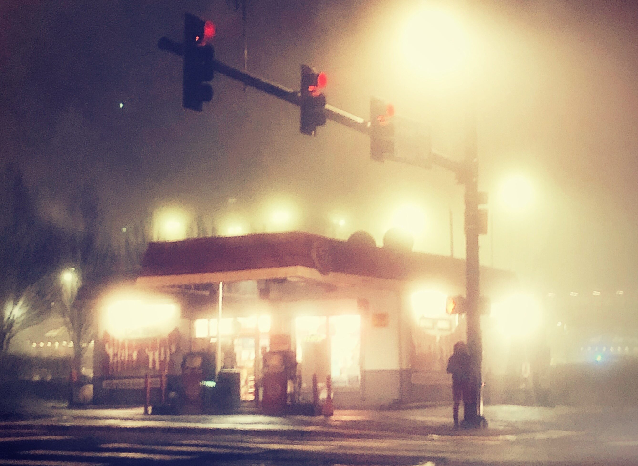 The Short Stop gas station in Auburn WA cloaked in morning fog