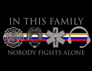in this family, 911 telecommunicator, dispatch, 911 call receiver, thin gold line, first responder family