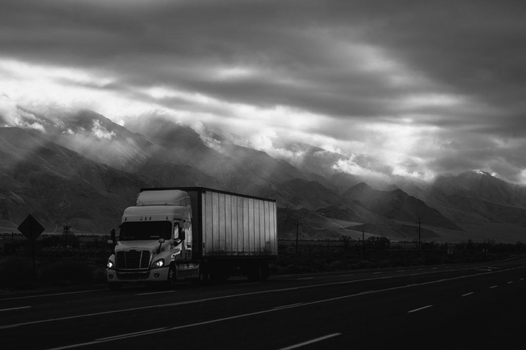 Robson Hatsukami Morgan, black and white photo, mac truck, commercial truck, tractor trailer,