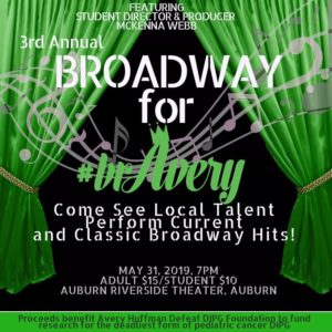 Broadway for bravery, avery Huffman, avery Huffman defeat dipg foundation, Huffman, 