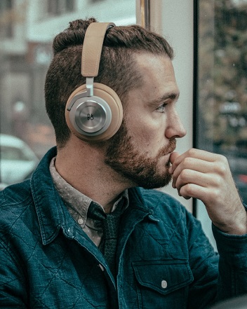 man in headphones, headphones, hipster, manbun, playlist