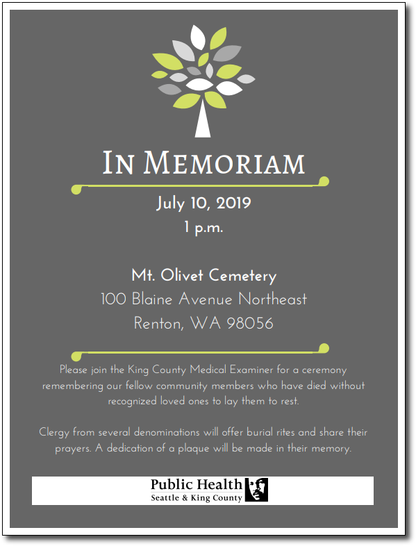king county medical examiner, king county medical examiner's indigent burial ceremony