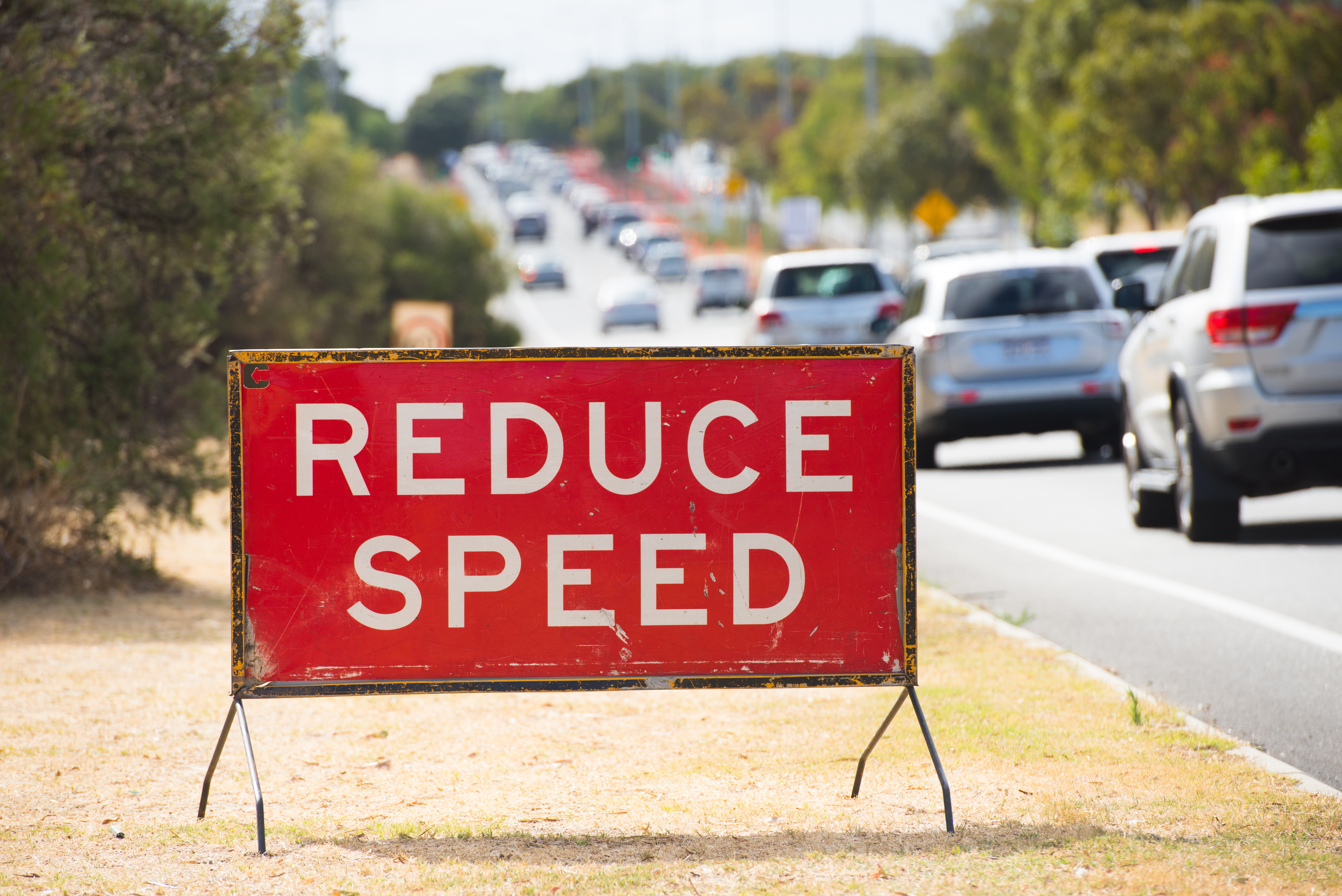 reduced speed, road work, slow zone