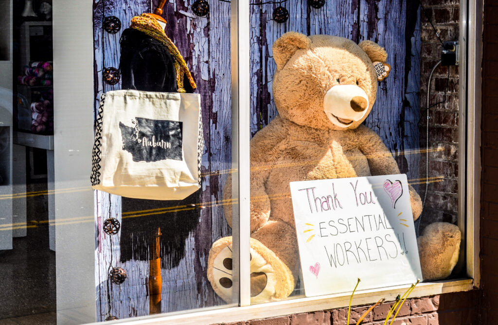 Covid-19, stay home stay healthy, covid-19 Washington, king county COVID-19, coronavirus, Washington coronavirus, city of auburn, auburn wa, pnw, auburn covid-19, auburn coronavirus, pnw coronavirus, pnw covid-19, backus, social distancing, pandemic, main street usa, a little knitty, bear hunt, pandemic bear hunt, jen reeves, knit shop, washington yarn shop, auburn yarn shop, pnw yarn