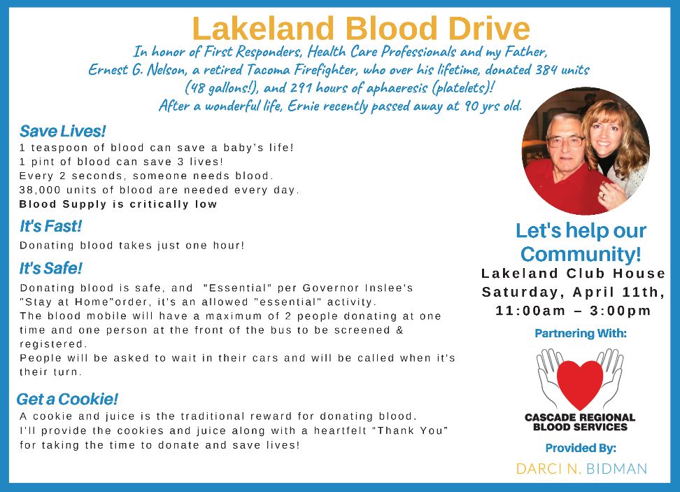 blood drive, darci bidman, lakeland, auburn wa blood drive, auburn wa