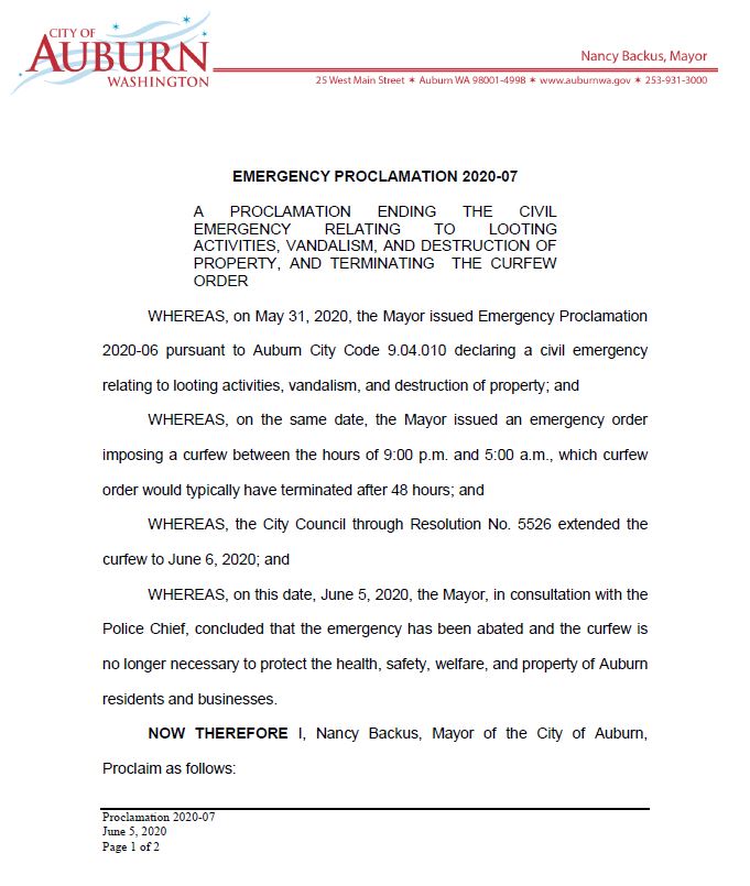 Curfew, emergency curfew, auburn wa curfew