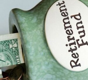 A green jar lays on its side, cash falling from the open top. "Retirement Fund" is