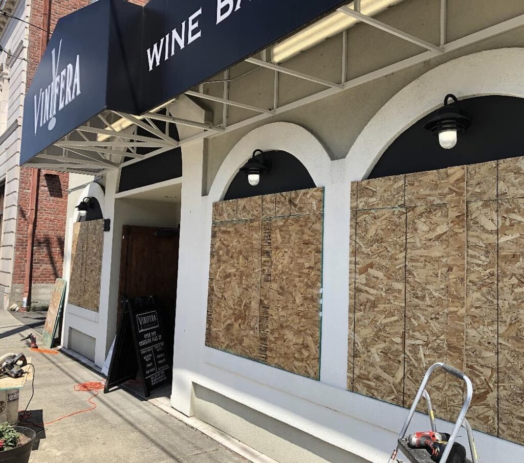 BLM protest, BLM protest auburn wa, blm protest auburn wa june 2, black lives matter protest auburn wa, black lives matter, black lives matter protest, city of auburn blm, I can’t breathe, I can’t breathe protest, blm I can’t breathe, George Floyd protest, auburn wa George Floyd protest, auburn wa police brutality, police brutality protest, jesse sarey protest, ej Strickland protest, Vinifera wine bar boarded up to prevent looters, auburn wa vinifera wine bar boarded up, courtesy photo vinifera wine bar, vinifera wine bar auburn wa looter prevention