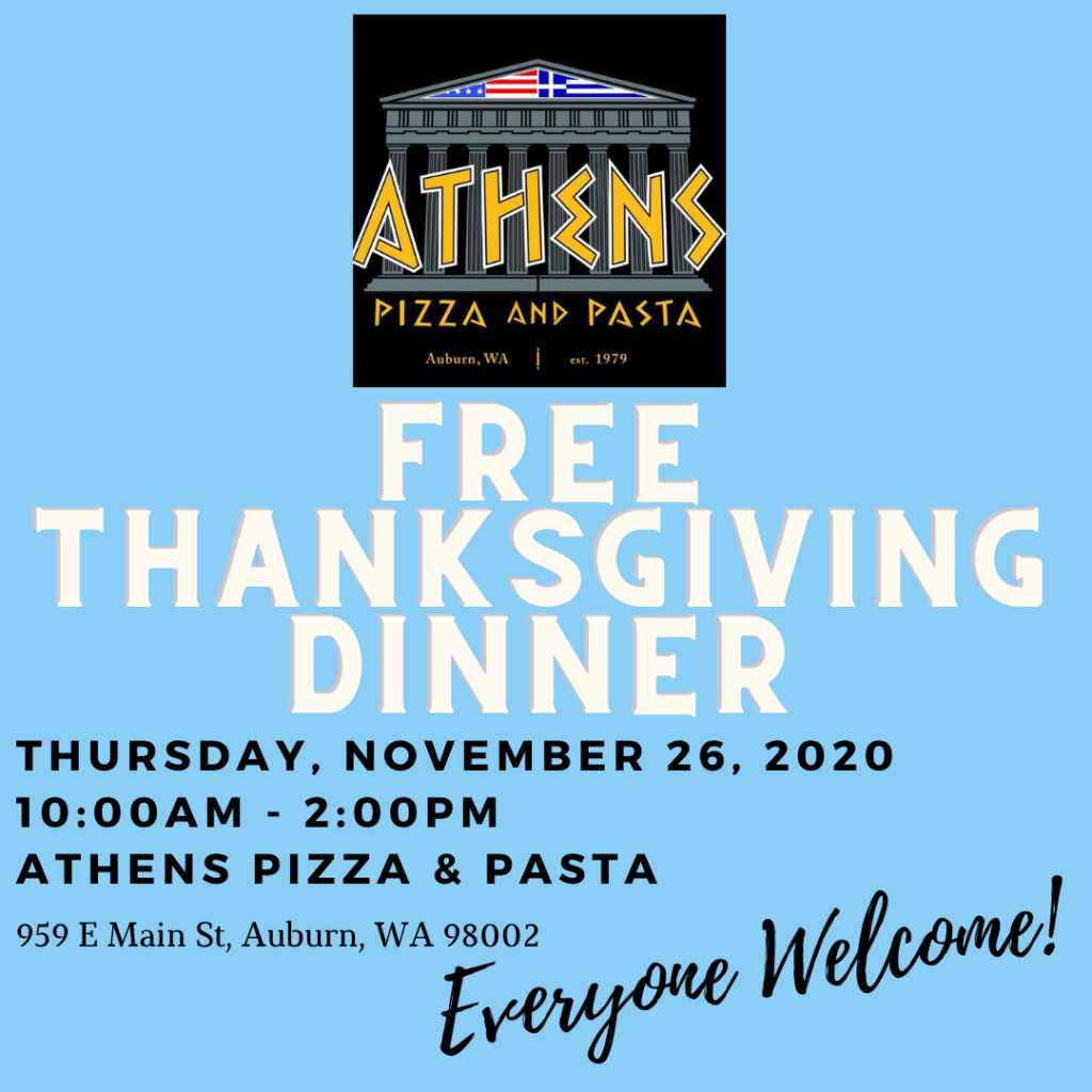 Athens Pizza and Pasta, Free Thanksgiving Dinner, Thanksgiving Dinner, Outreach, Community Support, Barbers Against Hunger, Auburn WA, City of Auburn thanksgiving meal, auburn wa pizza, 9th annual thanksgiving meal athens pizza