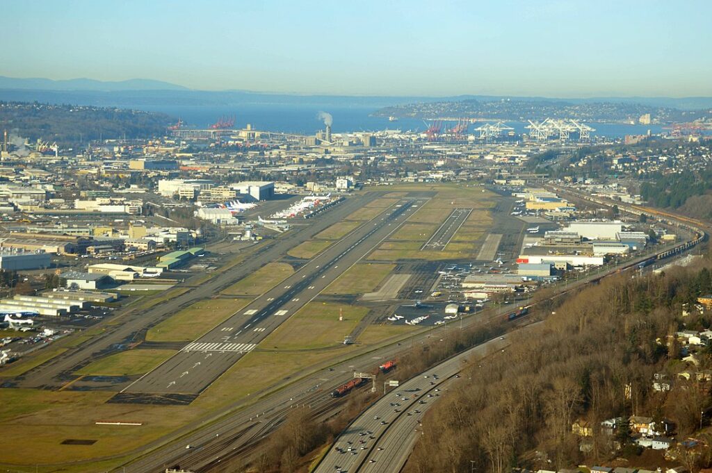 An aerial view of King County International Airport - Boeing Field, King County