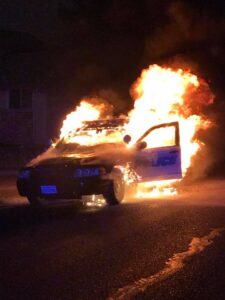 tubbs fire, santa rosa fire, santa rosa police department, police car on fire, california wildfire