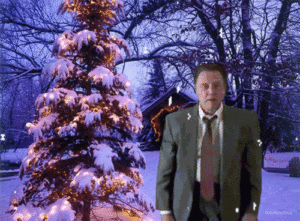 An animated Gif of Christopher Walken in a winter setting