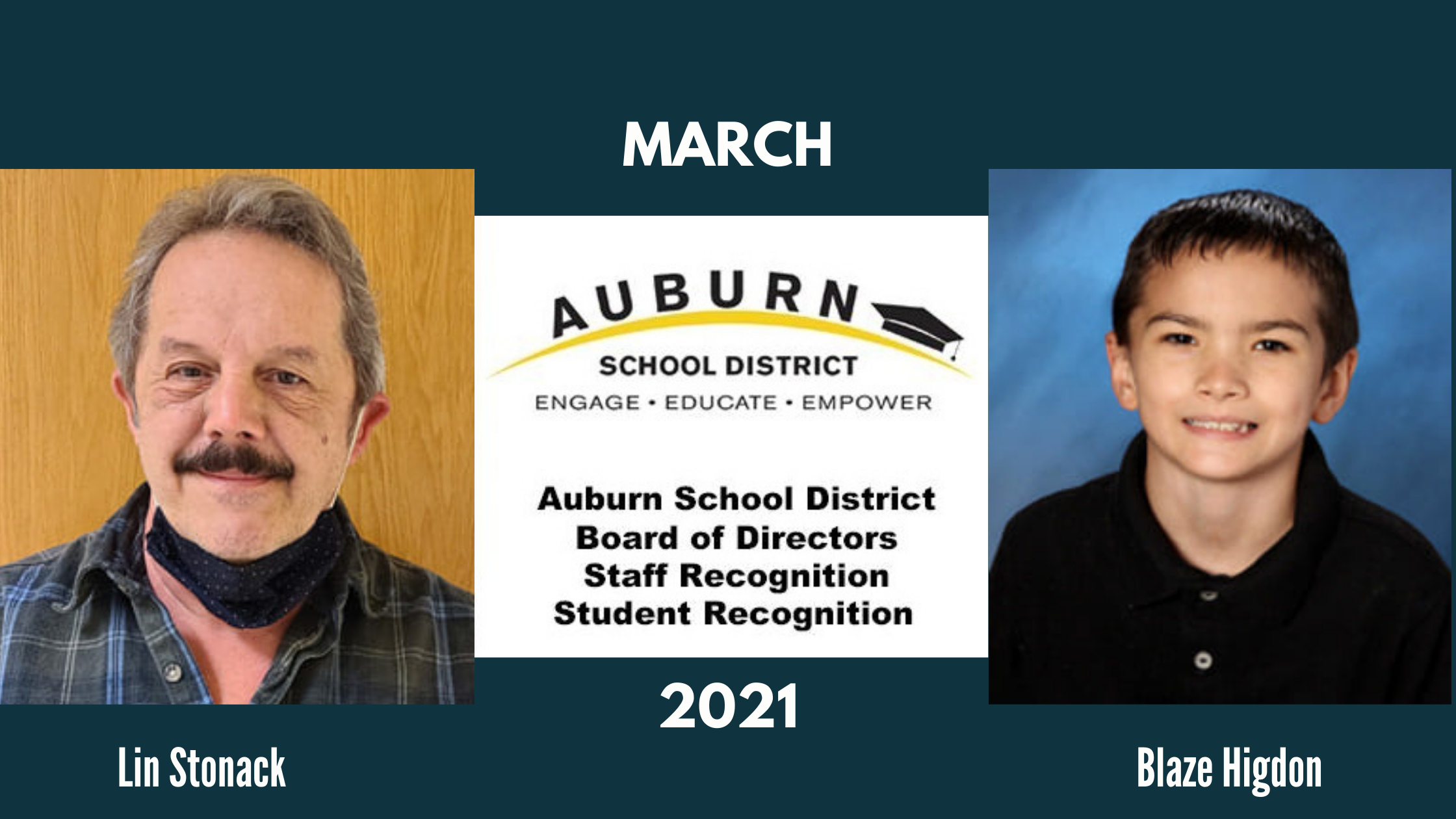 a graphic with photos of Lin Stonack and Blaze Higdon