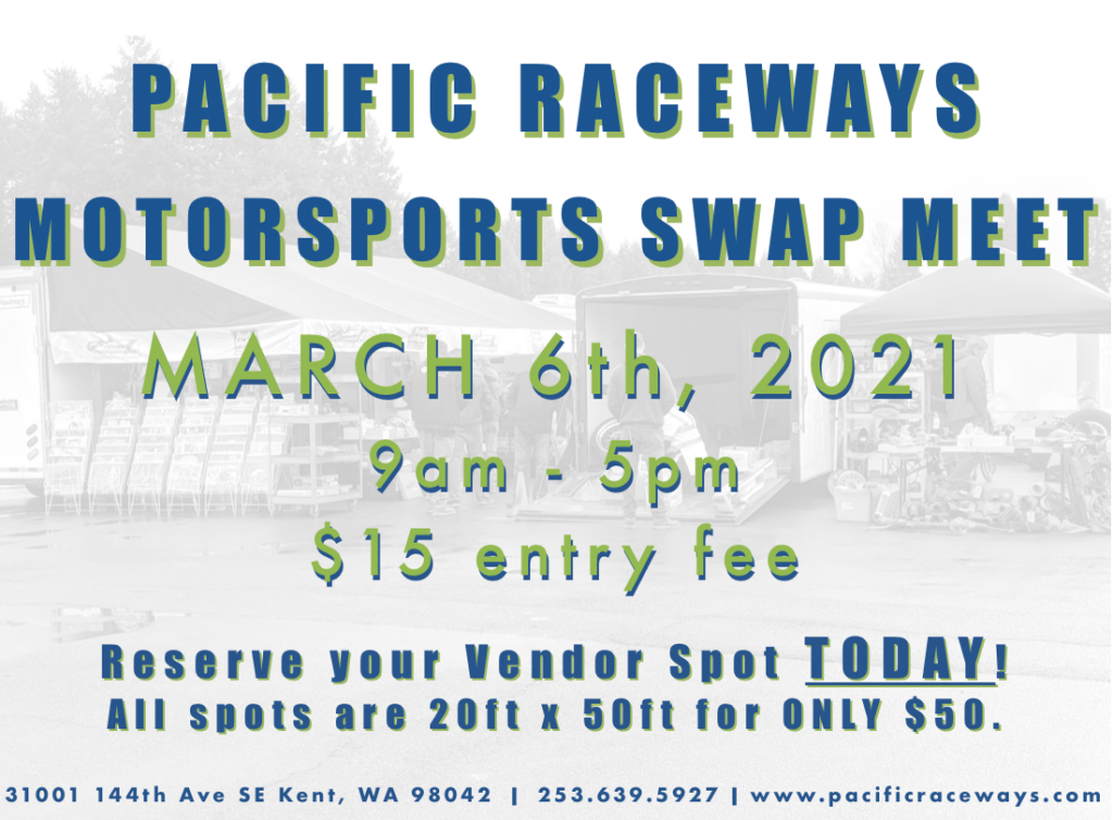 event announcement for Pacific Raceways Swap Meet, information in image contained in article