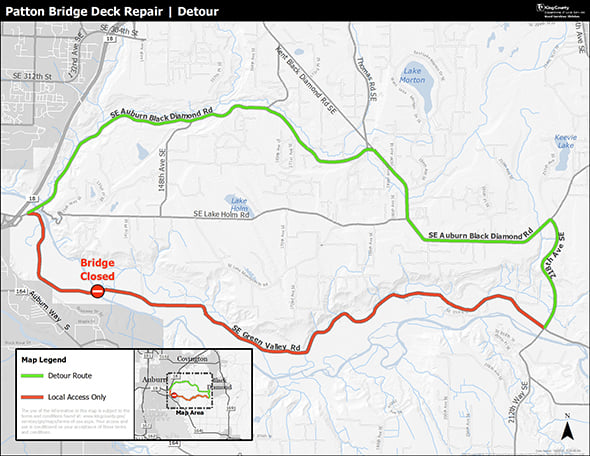 a map of the Patton Bridge detour