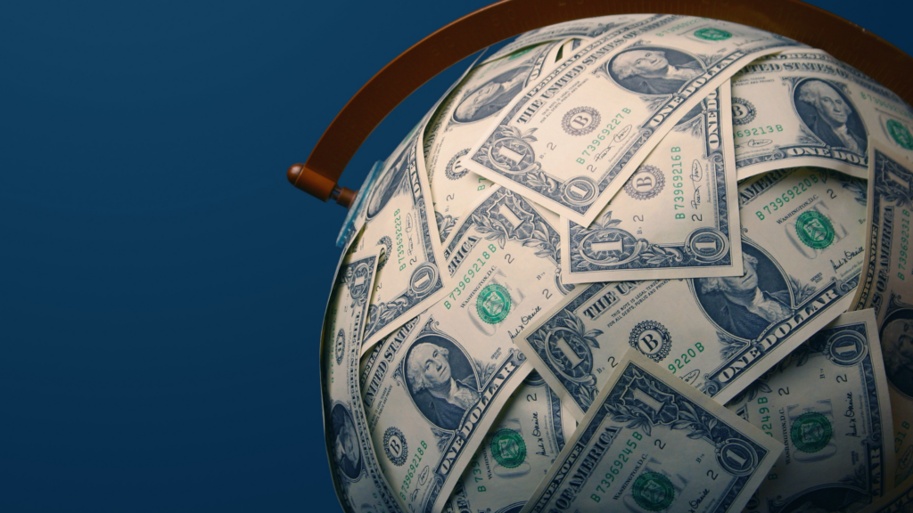 A globe made of money