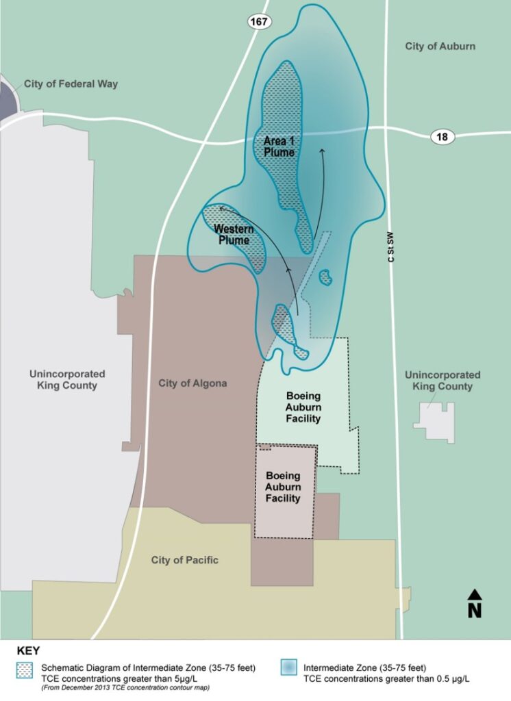 A map from the WA Dept of Ecology showing the contaminated plume