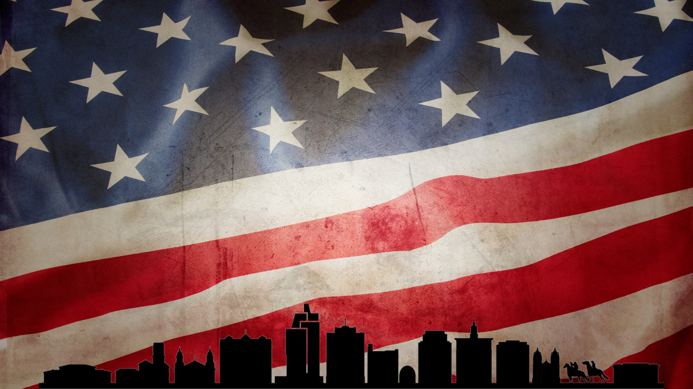 A US Flag with the san jose skyline on it