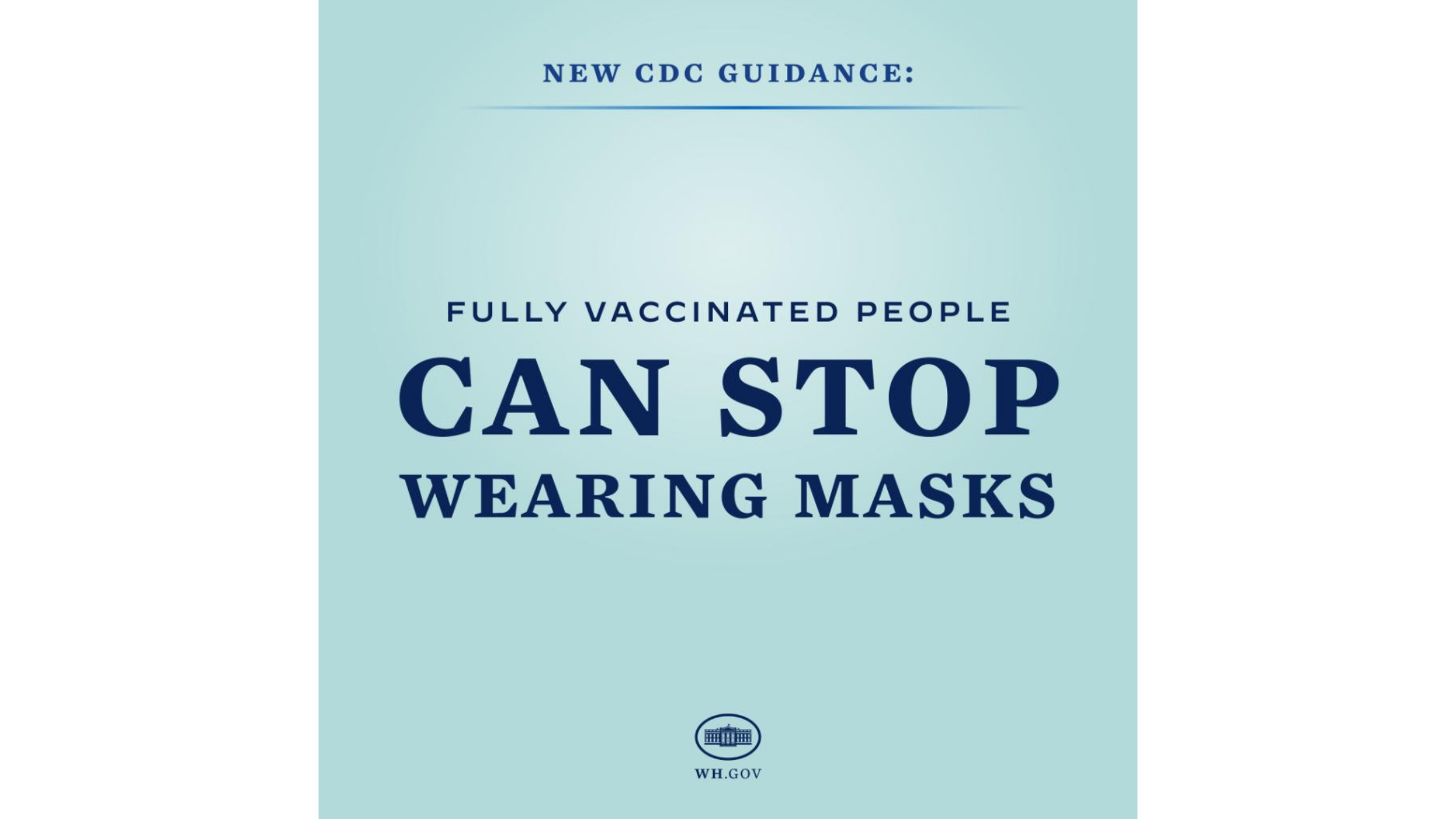 a graphic from the white house twitter account stating fully vaccinated people can stop wearing masks
