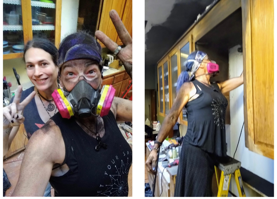 Saint helps her friends clean up the charred mess that remained after a kitchen fire.