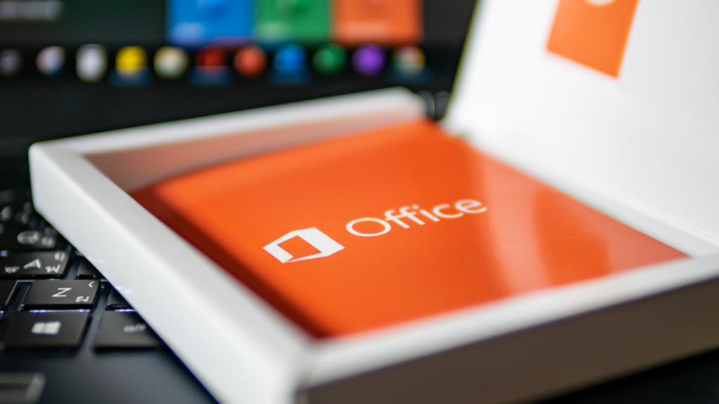 Logo of Microsoft Office software on the product key package.