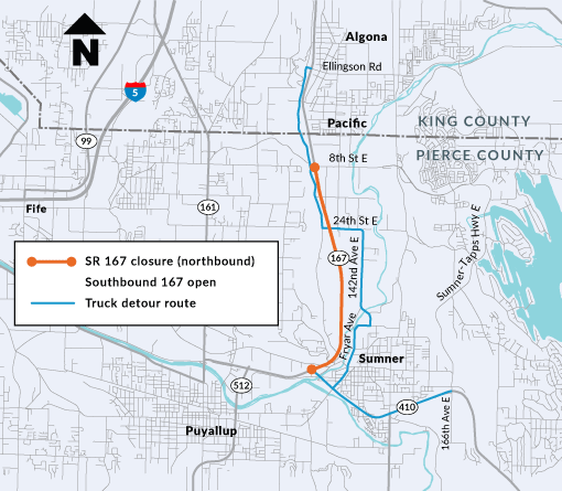 a map of the SR-167 truck detour