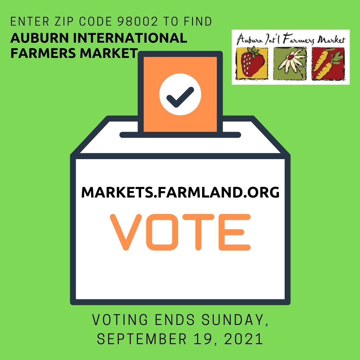 a graphic promoting voting for the auburn farmers market in the 13th annual America’s Farmers Market Celebration