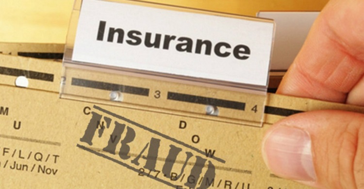 a file folder tabbed 'insurance' is stamped with 'FRAID'