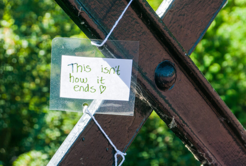 An anti suicide note on a bridge in Newcastle, England