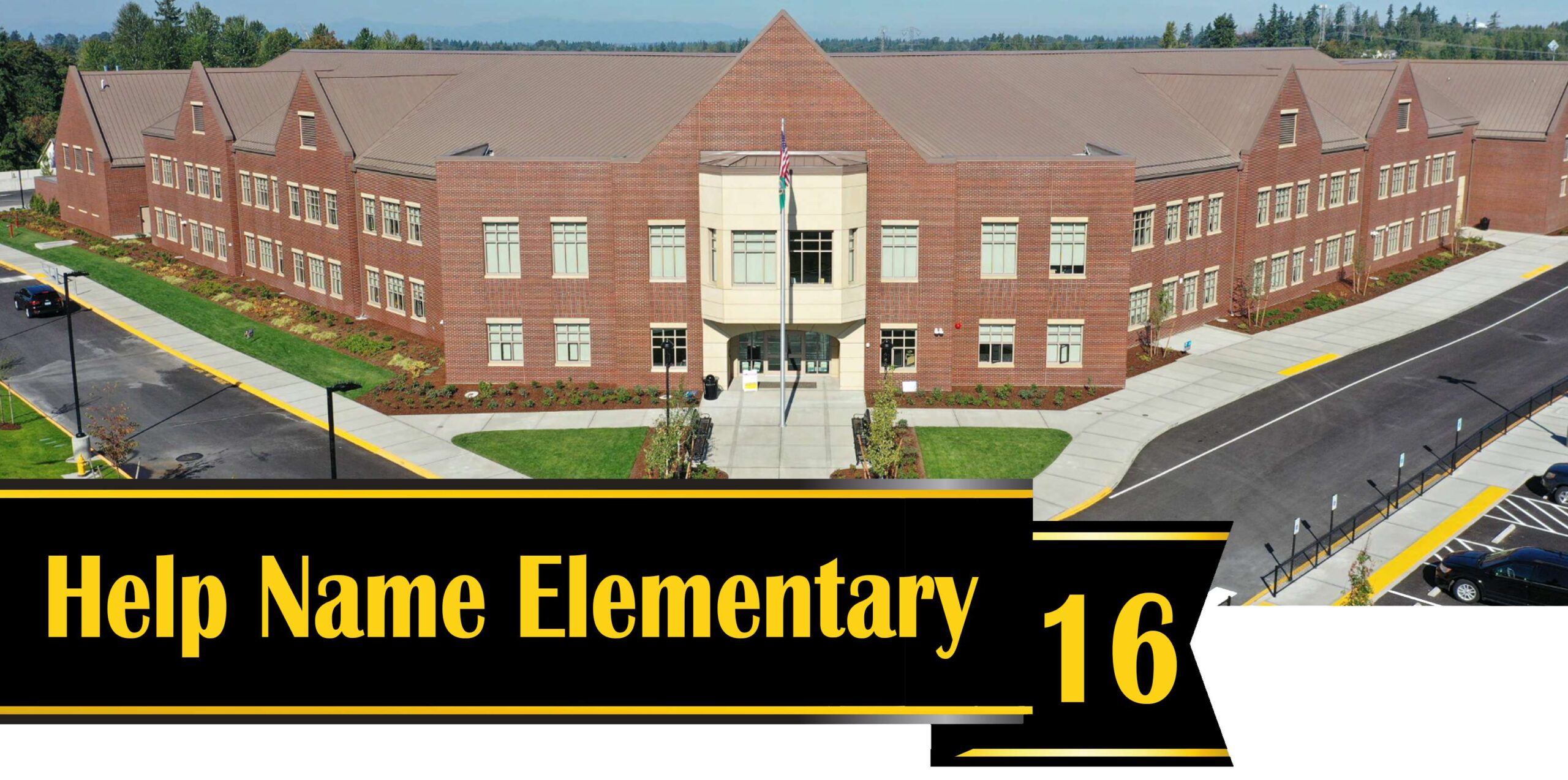 A mock up drawing of a large school building