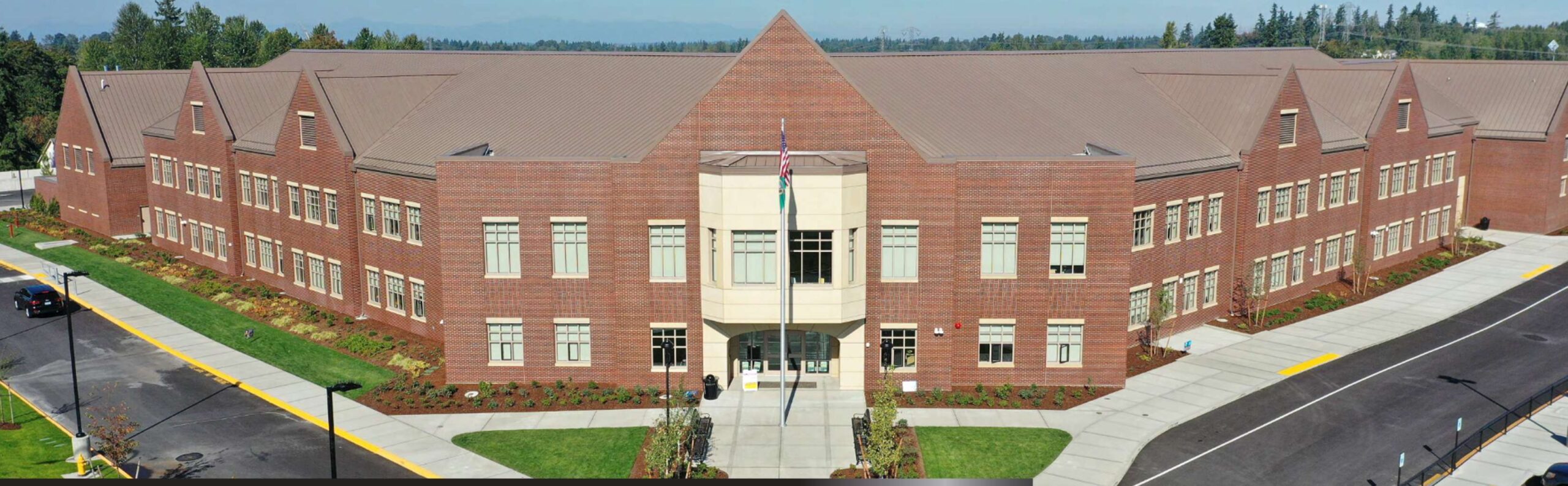 A mock up drawing of a large school building