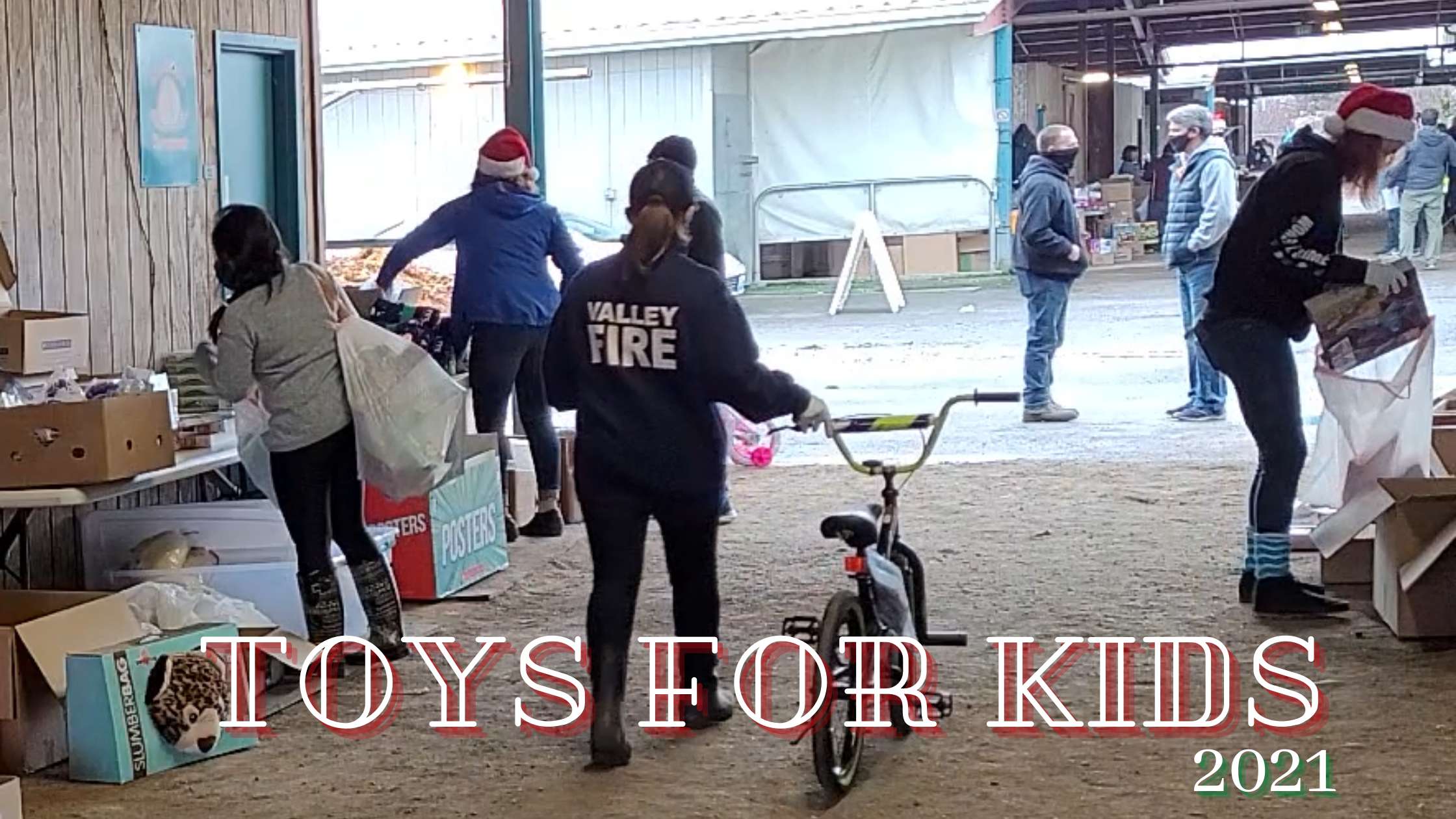 Volunteers sort toys at the 2020 Toys for Kids event
