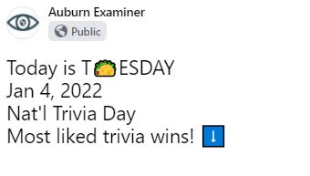 A facebook post for January 4th, National Trivia Day