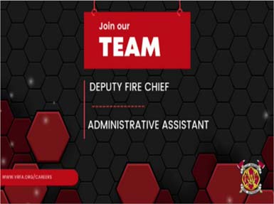 a graphic promoting the open positions of deputy chief and admin assistant for VRFA