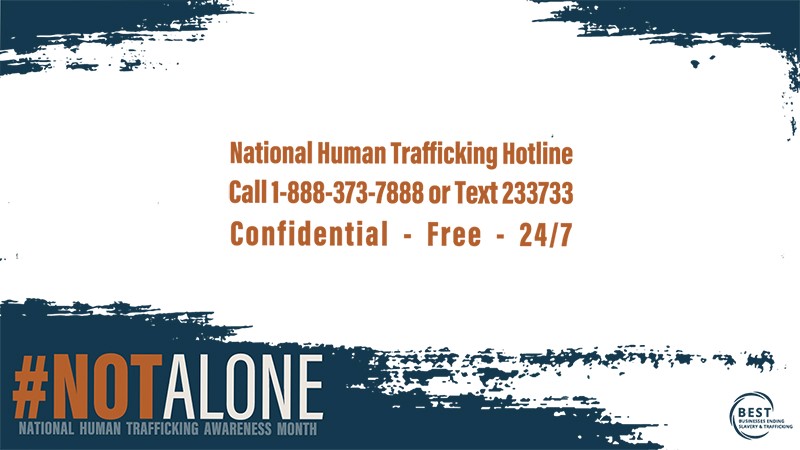 a graphic promoting the Not Alone anti-human trafficking campaign
