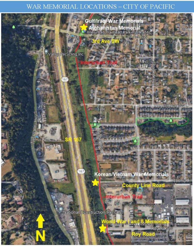 a rendering of the proposed location of the six war memorials in Pacific