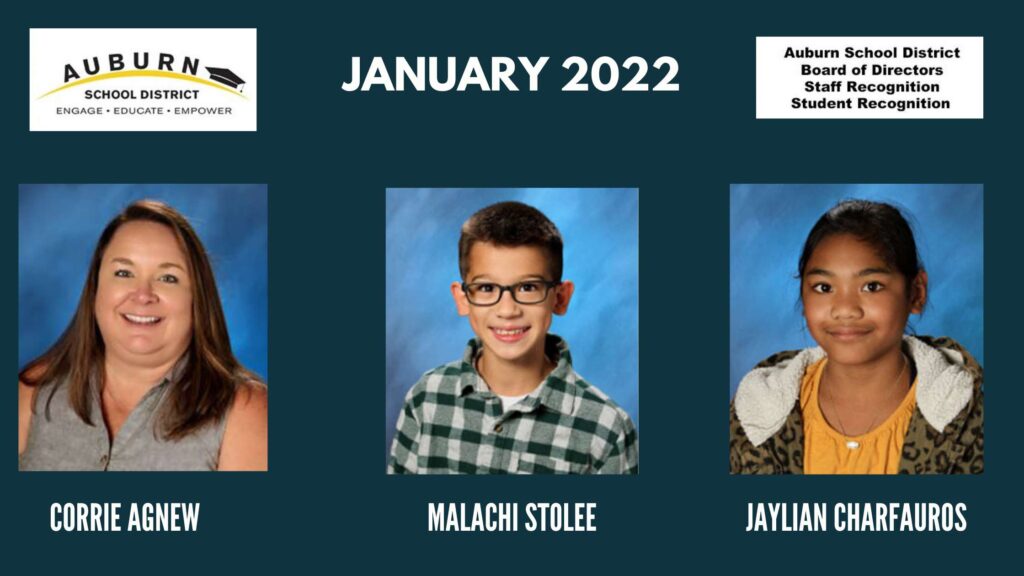 A graphic for the asd January 2022 outstanding staff member of the month and outstanding student of the month