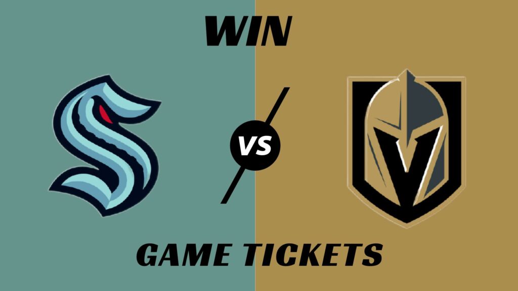a graphic with the Seattle Kraken and Las Vegas Golden Knights NHL logos promoting the ability to win tickets to the game