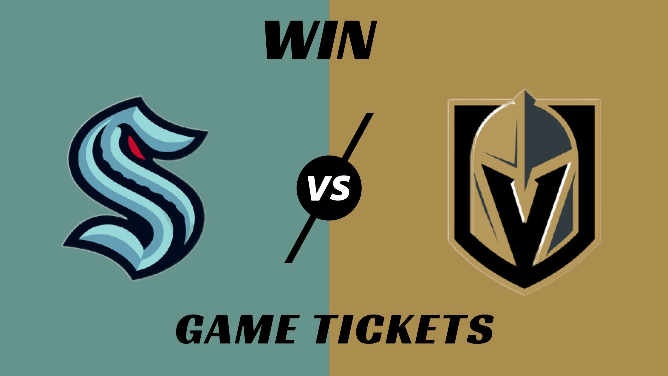 a graphic with the Seattle Kraken and Las Vegas Golden Knights NHL logos promoting the ability to win tickets to the game