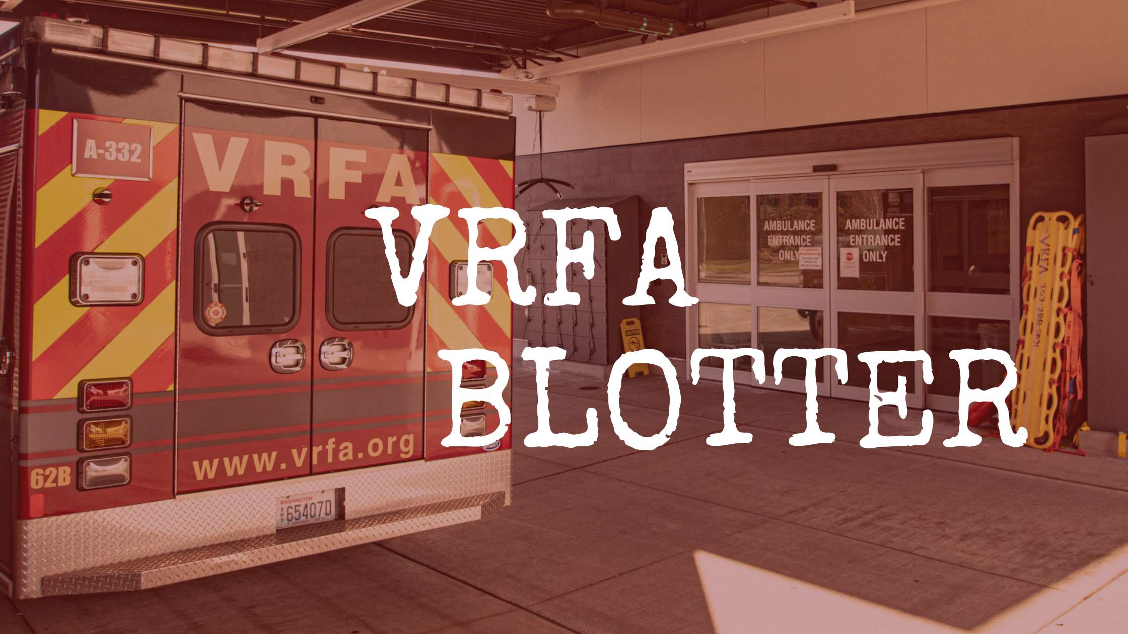 VRFA EMS truck parked in the ambulance bay out the emergency room te text across the graphic.
