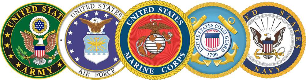 the United States Military emblems in a row