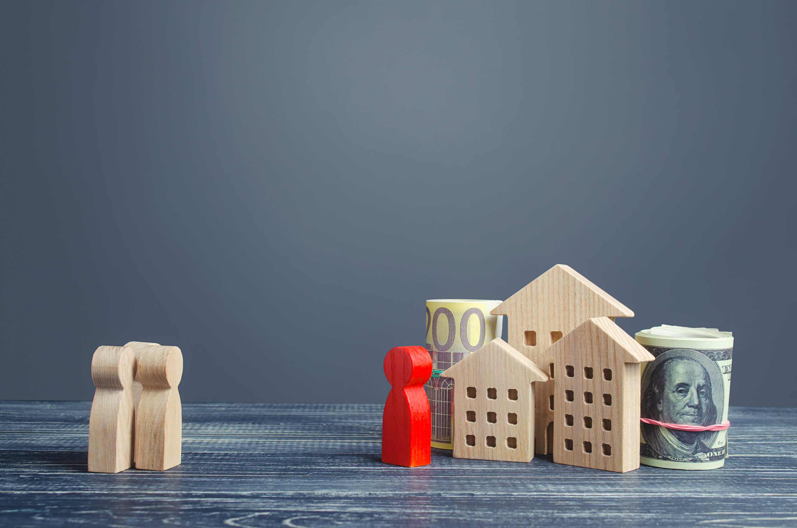 People look at a rich red man with an impressive fortune. Social injustice and a large gap between the layers of the population. Corruption and illicit enrichment. Social issues, envy and contempt.