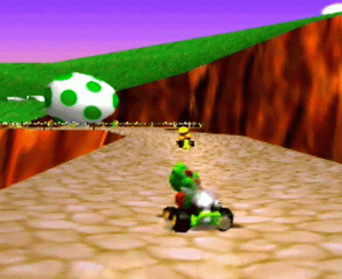 Yoshi spinning out in a gif from Mario Kart