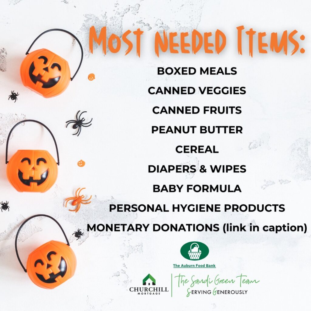 a list of items needed by the Auburn Food Bank