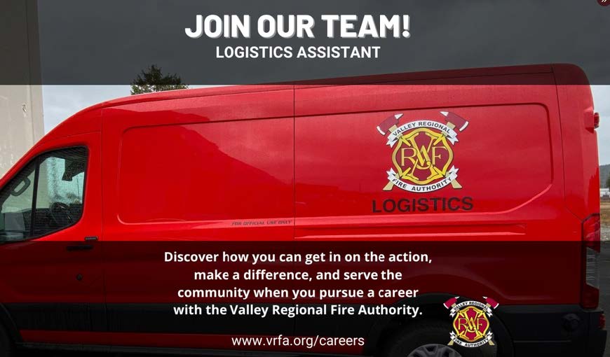 VRFA provided graphic announcing logistics assistant job.